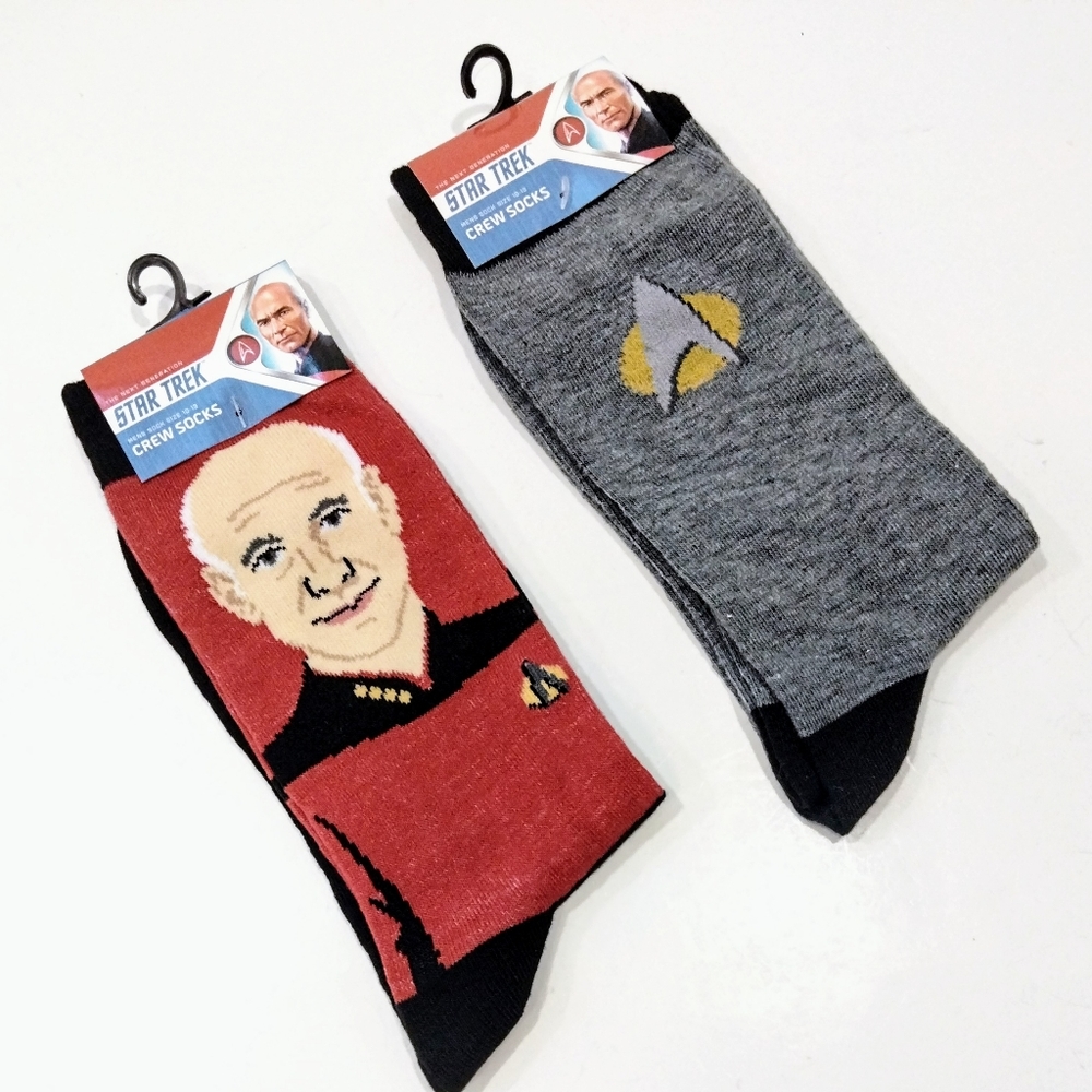 Set of 2 Star Trek Crew Socks Picard / Star Fleet Logo Men's 10-13 Polyester